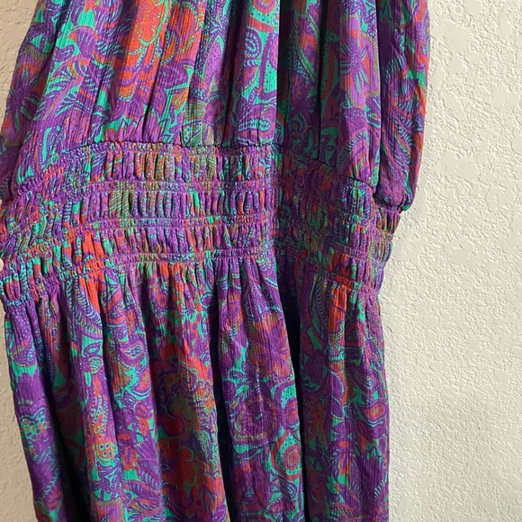 Ramy Brook Chloe Dress Botanic Print Elegant Flowy Smocked Halter Coquette L - Picture 4 of 11